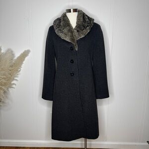 Ann Taylor Charcoal Coat with Removable Faux Fur Collar [08]
